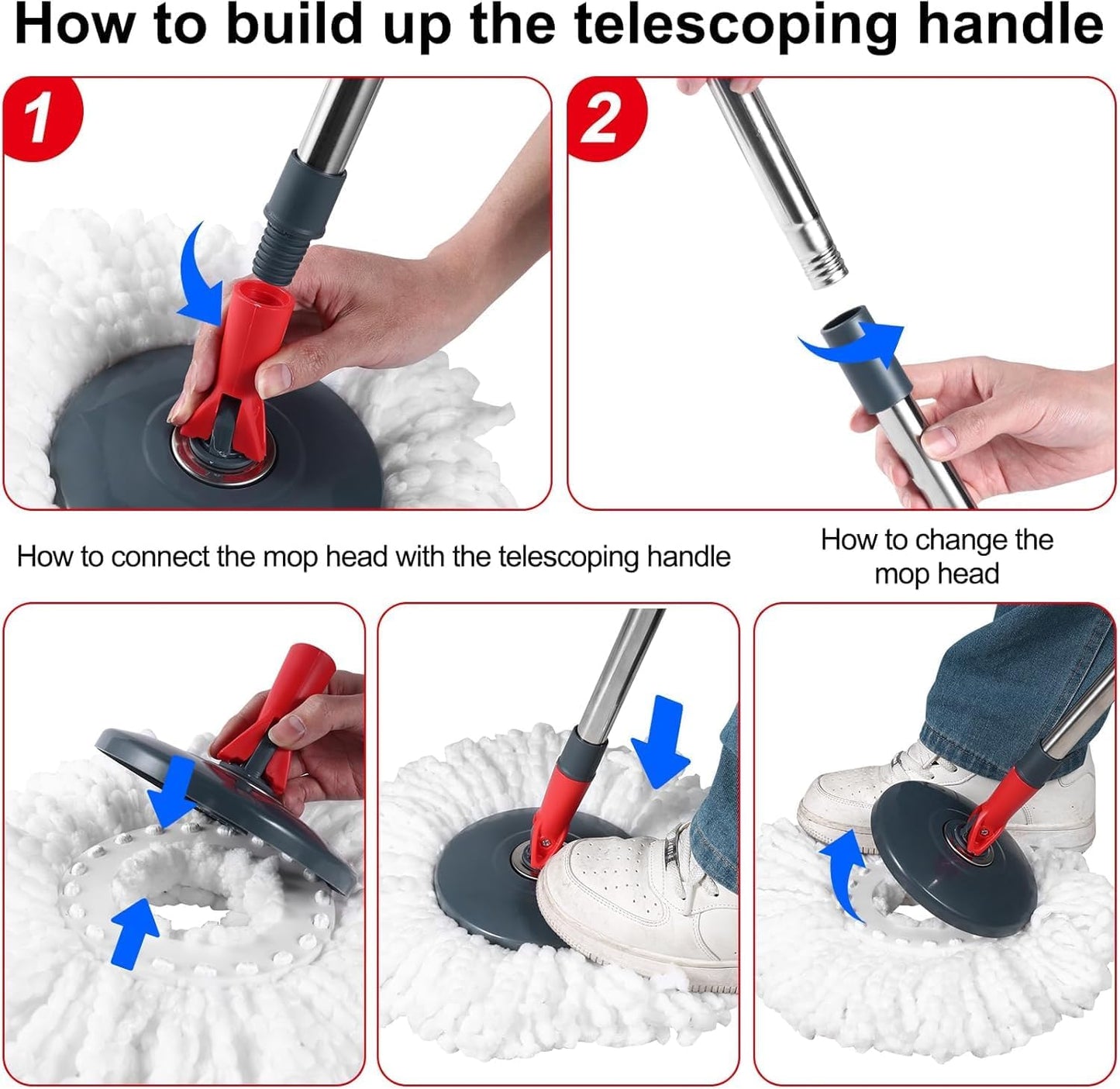 Bucket Spin Mop ( 360° ) + 2 Microfiber Clothes Free